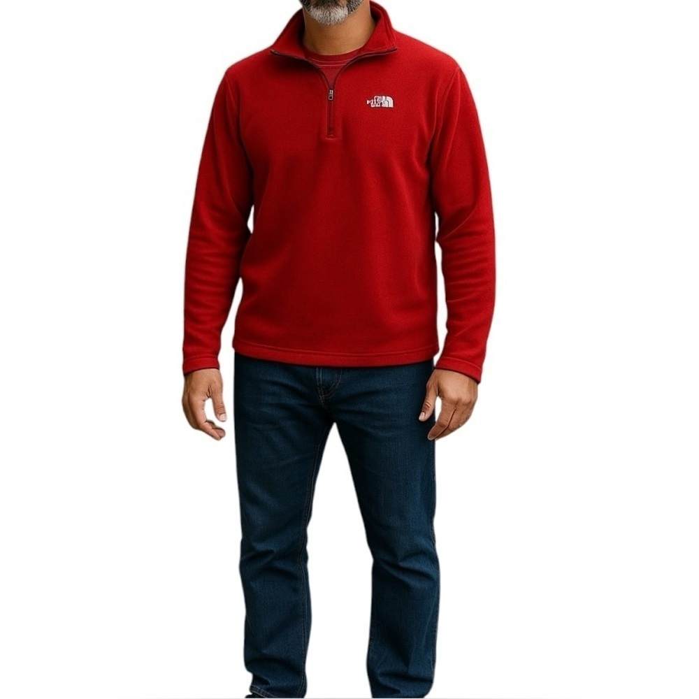 The North Face Outdoor Maroon Red Fleece Half‎ Zip Pullover Sweater Men Size M